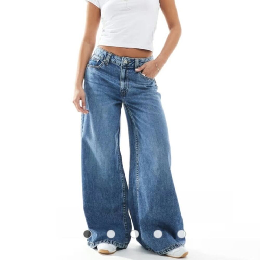 ASOS DESIGN Y2K,Normcore,Lightweight Wide Cut Leg Blue Denim Jeans Size 24/32